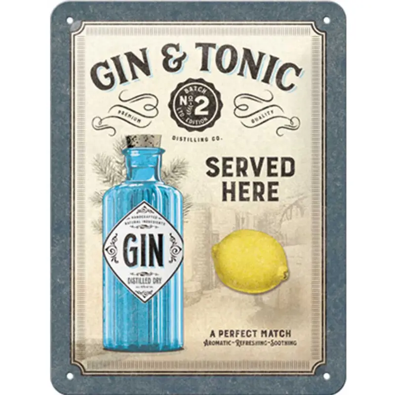 Plåtskylt Gin Served Here 15x20 cm Fynd