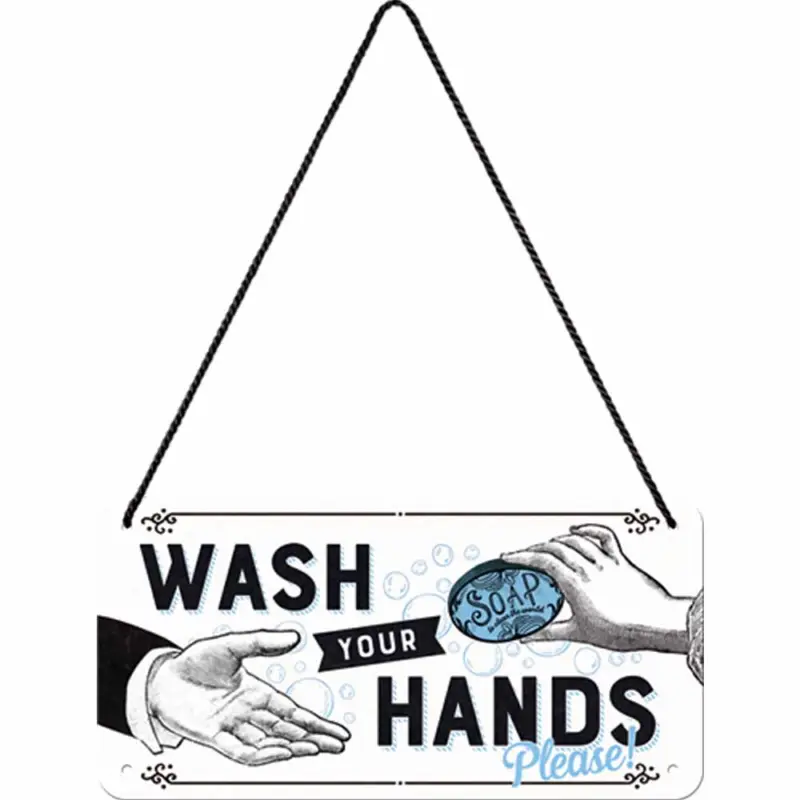 Plåtskylt med hänge Wash your hands Premium
