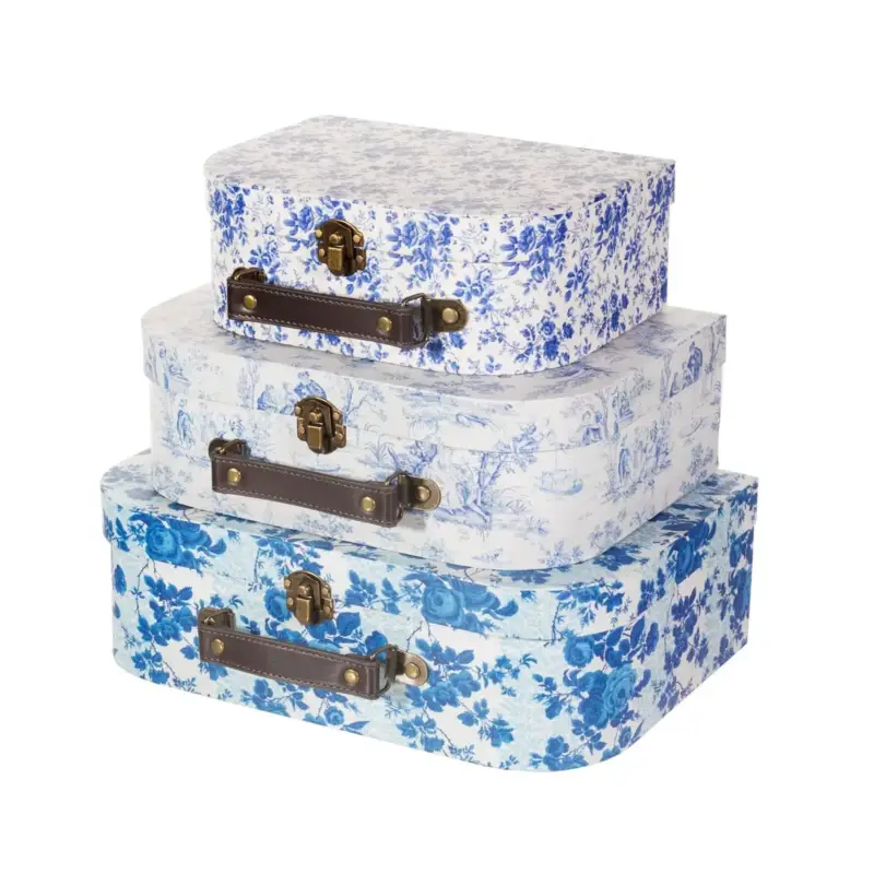 Sass & Belle, förvaringslådor Blue and white floral, 3-pack Sista chansen