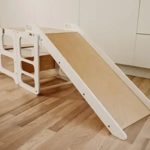 Utförsäljning Duck Woodworks, Byggbar kökspall med rutschkana, vit/natur