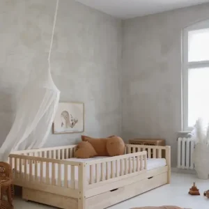 Natur stor barnsäng Lisa 140×200 cm med utdragbar undersäng Billigare
