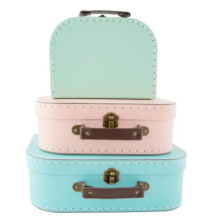Snabb frakt Sass&Belle, förvaringslådor koffert pastel retro, 3-pack
