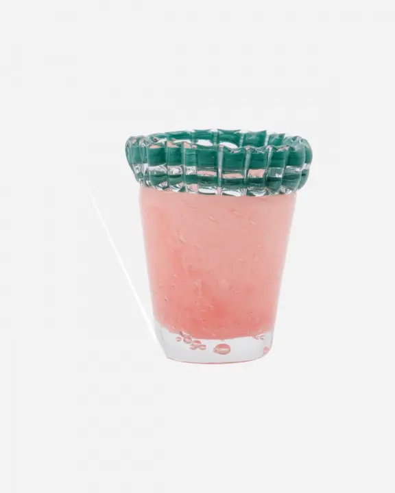 Kupla vas H9,5 cm - rosa/grön risnedsättning
