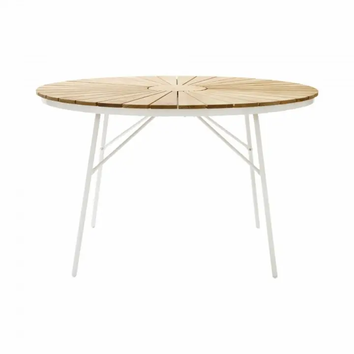 Ellen trädgårdsbord Ø 110 H74 cm - vit/teak Extra rabatt