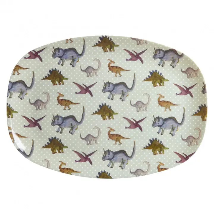 Outlet Dino melamin bricka - dusty blue