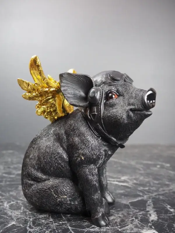 Nedsatt pris Flygande Gris med guldvingar 14,5 × 10 × 15,5 cm
