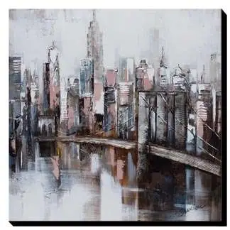 Billigare Tavla 148X48Cm Grå Stad Med Bro