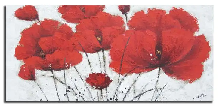 Tavla 148X48 Cm Röda Blommor I lager