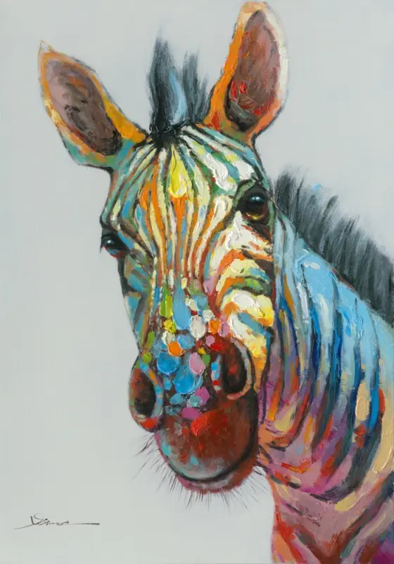 Expressleverans Handmålad tavla Färgstark Zebra 70x100cm