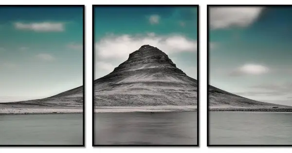 Berg med turkos himmel - Svartvit poster i tre delar Kampanj