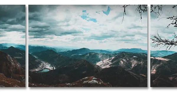 Retro Naturmotiv Panorama - Poster i Tre delar Lägg i varukorgen