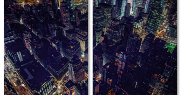 New York's skyskrapor från ovan - Tavla i två delar Rabatt