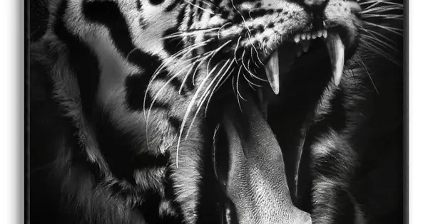 Tiger Ryter - Svartvit Poster med Svart Bakgrund Lägg i varukorgen