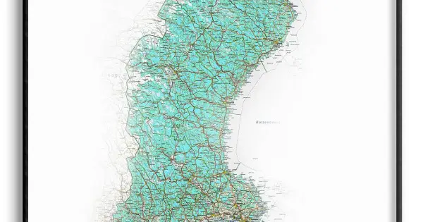 Begränsat antal Snygg & Detaljerad Sverige-karta - Turkos Poster