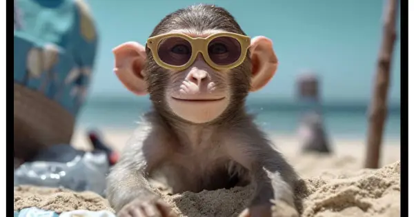 Beach monkey - Rolig och somrig kvadratisk poster Erbjudandepris