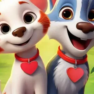 Begränsat antal Tecknad hund & katt - Kärleksfull poster