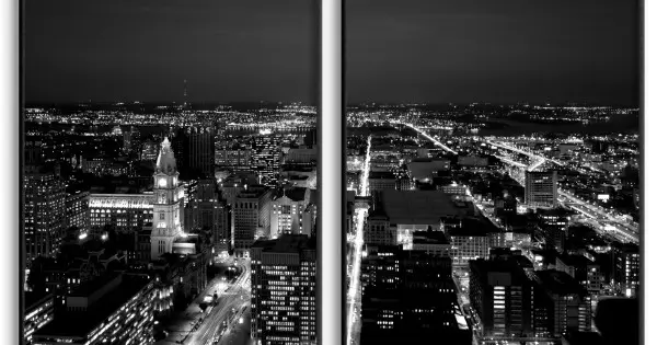 Stadsmotiv cityscape - Svartvitt tavelset i två delar Sänkt pris