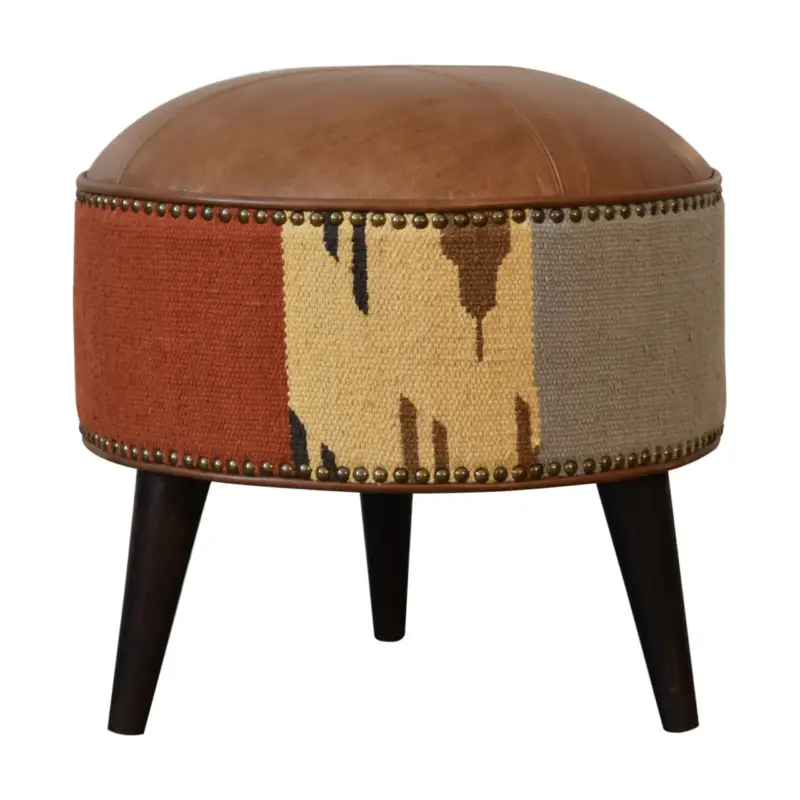 Durrie & Leather Mixed Footstool Snabb leverans