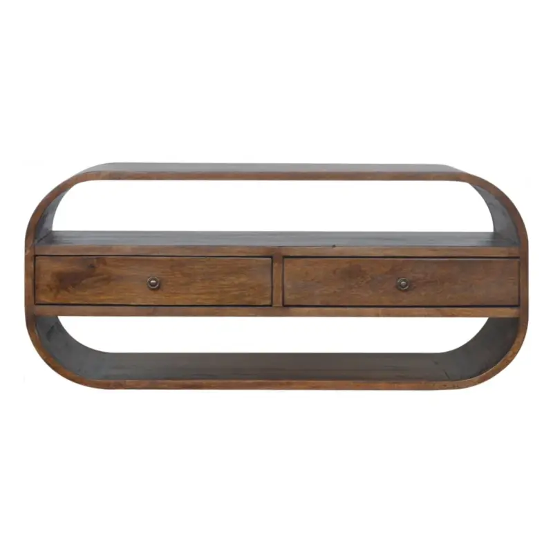 Chestnut Curved Edge Media Unit with 2 Drawers Handla nu