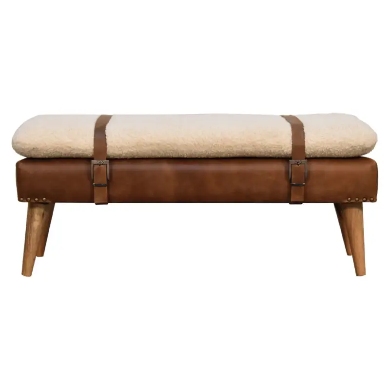 Boucle Buffalo Hide Leather Bench Outlet