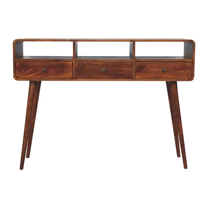 Triple Curved Chestnut Console Table Begränsat erbjudande
