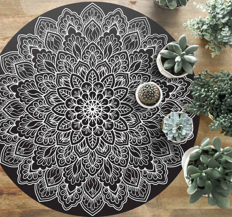 Svartvitt mandala vinylmatta Premium