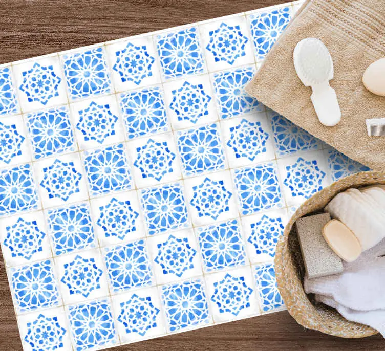 Billig Blå elegant mosaik badrum vinylgolv