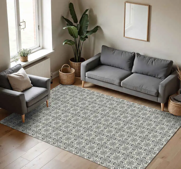 Rabatt Kakelmatta i beige och svart blomma