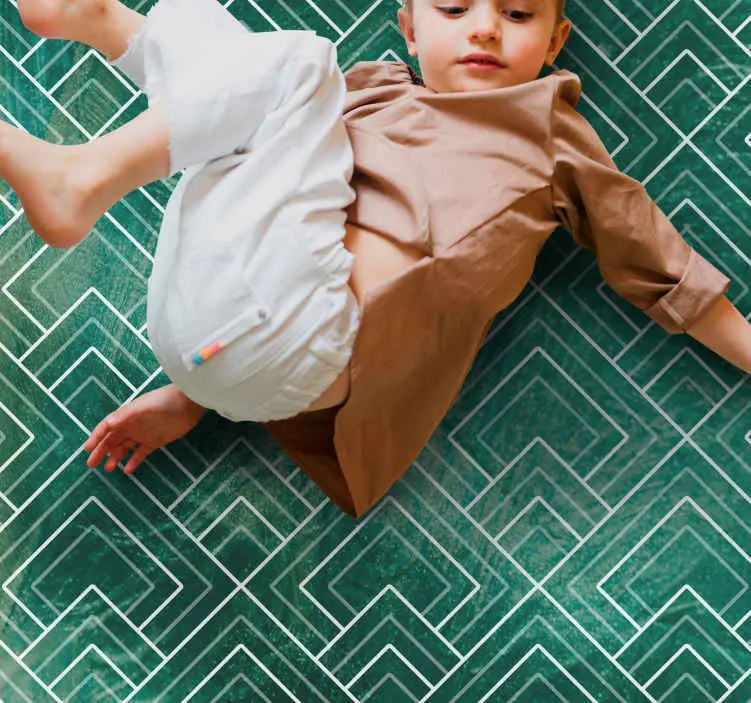Bästa pris Geometrisk grön chevron Vinylmatta kakeleffekt