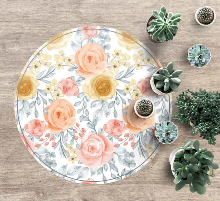 Kampanjpris Blomstrande botaniska motiv Vinylmatta Cirkulär