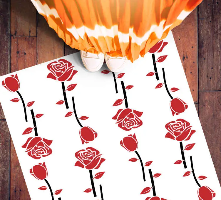 Röda rosmönster Vinylmatta blommor och växter Bästa pris