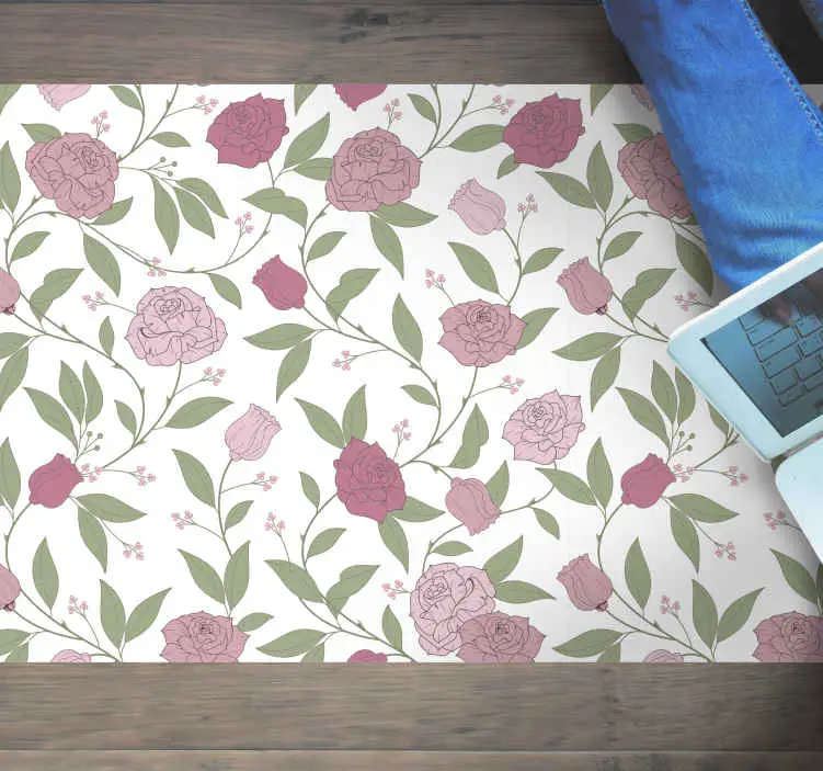 Sista chansen Elegant trädgårdsmönster Vinylmatta blommor och växter