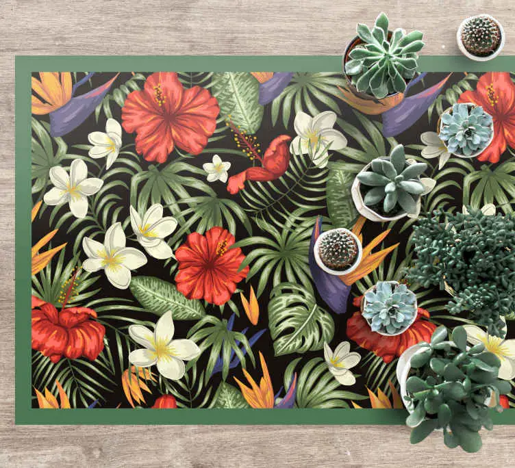 Tropiskt färgglatt mönster Vinylmatta blommor och växter risnedsättning