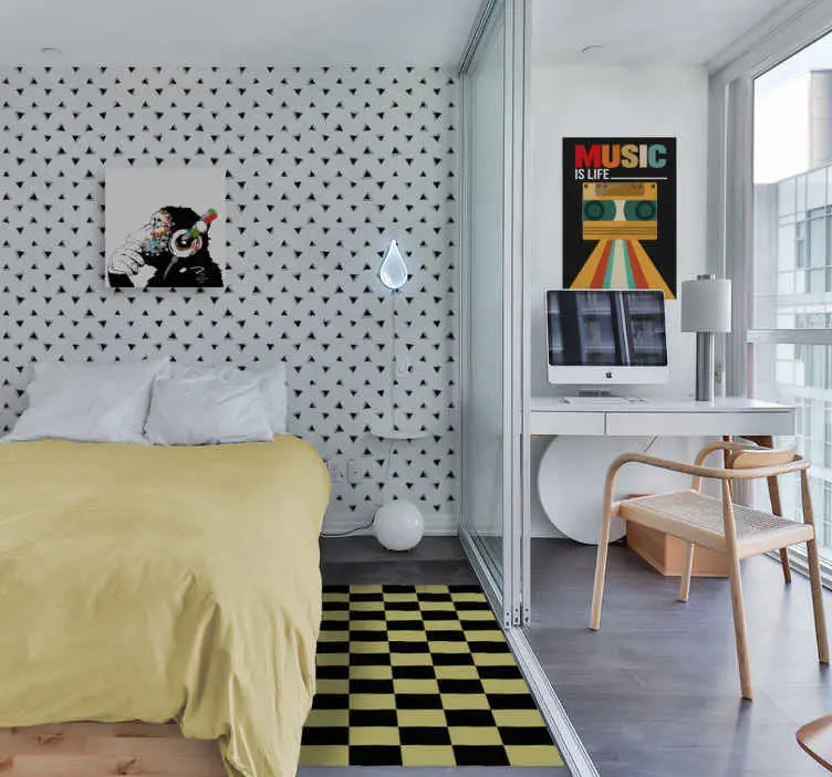 Gul och svart vinylmatta geometrisk Reapris