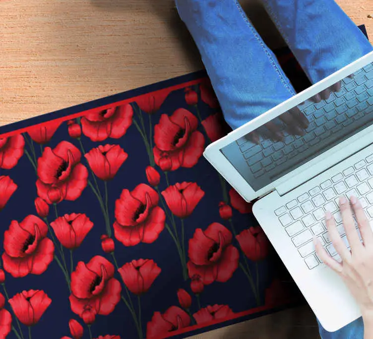 Röd vallmoarrangemang Vinylmatta blommor och växter Outlet
