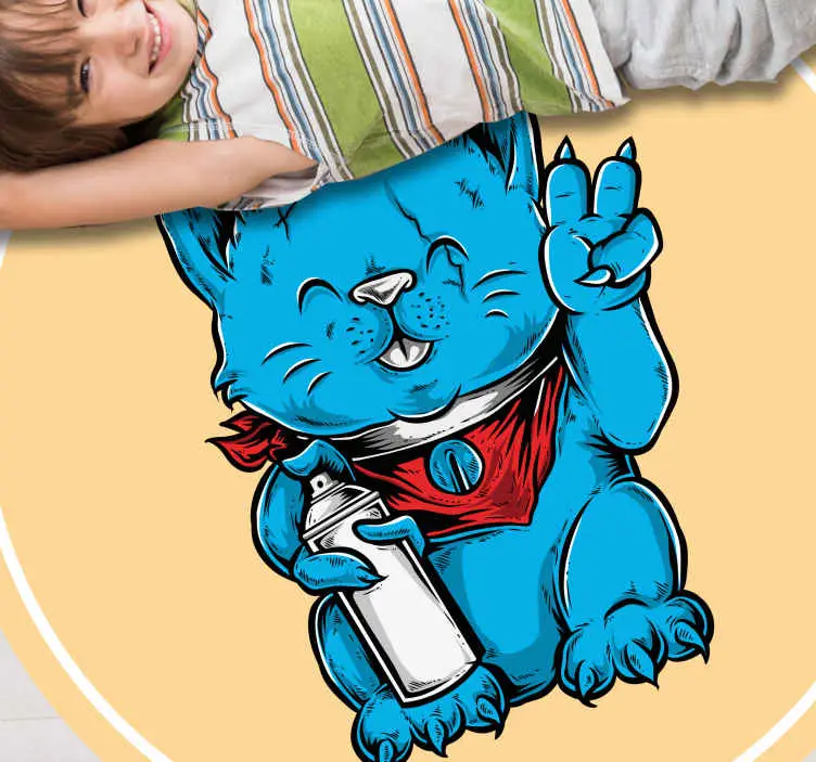 Billigare Blå katt med nappflaska Vinylmatta djur