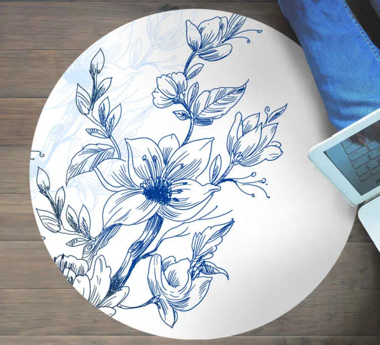 Populär Blå botanisk skiss Vinylmatta blommor och växter