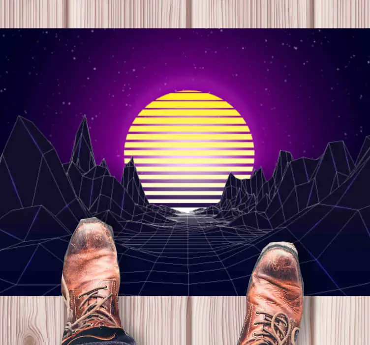 Erbjudandepris Retro futuristiskt landskap Vinylmatta modern