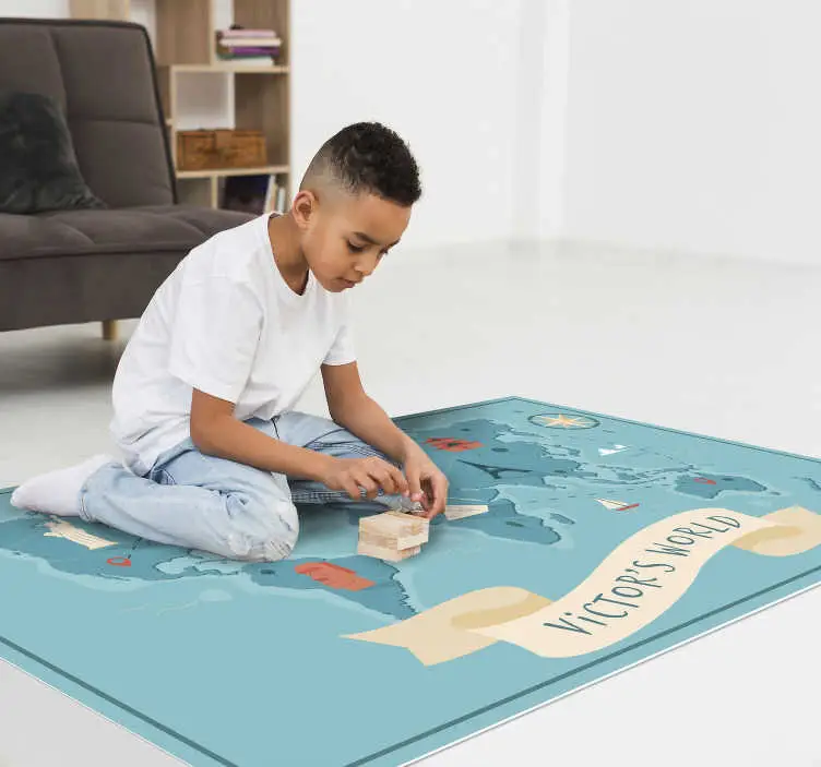 Köp online Rolig vinylvärldskarta matta med namn