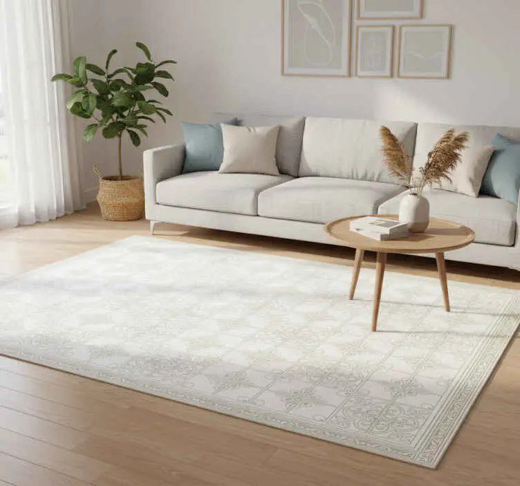 Vinylmatta vardagsrum beige ornate mat Kampanj