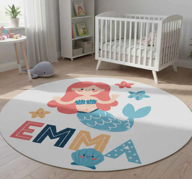 I lager Färgglad sjöjungfru med namn vinylmatta barn