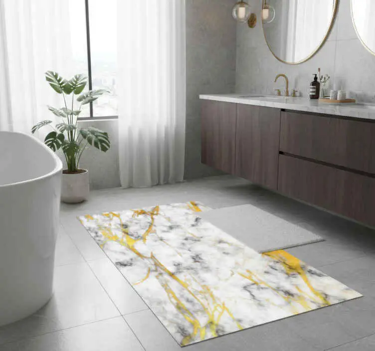 Vinylmatta badrum elegant grå och guld marmor Erbjudande