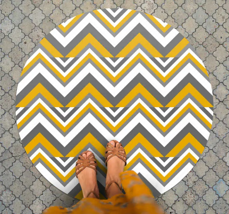 Nyhet Vinylmatta geometrisk chevron grå och gul