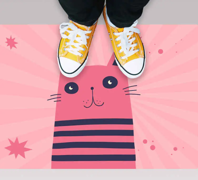 Rosa kattillustration Vinylmatta Barn Fynd