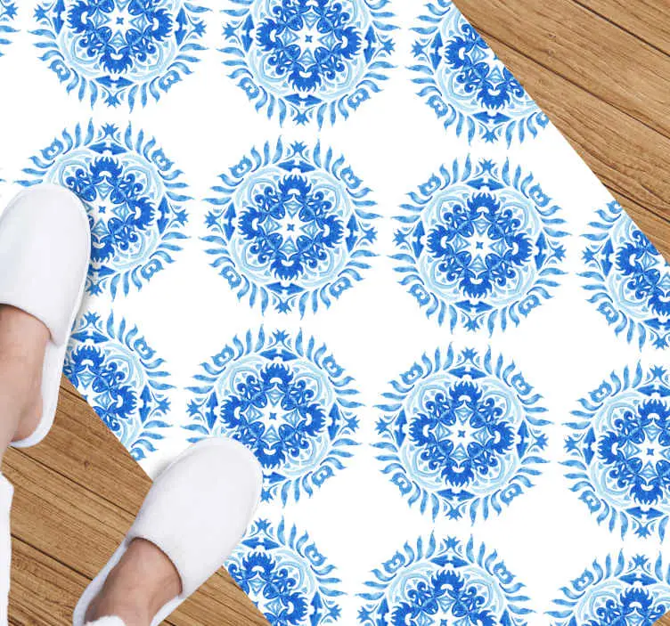 Azurblå blomelement Vinylmatta Mosaik Rabatt