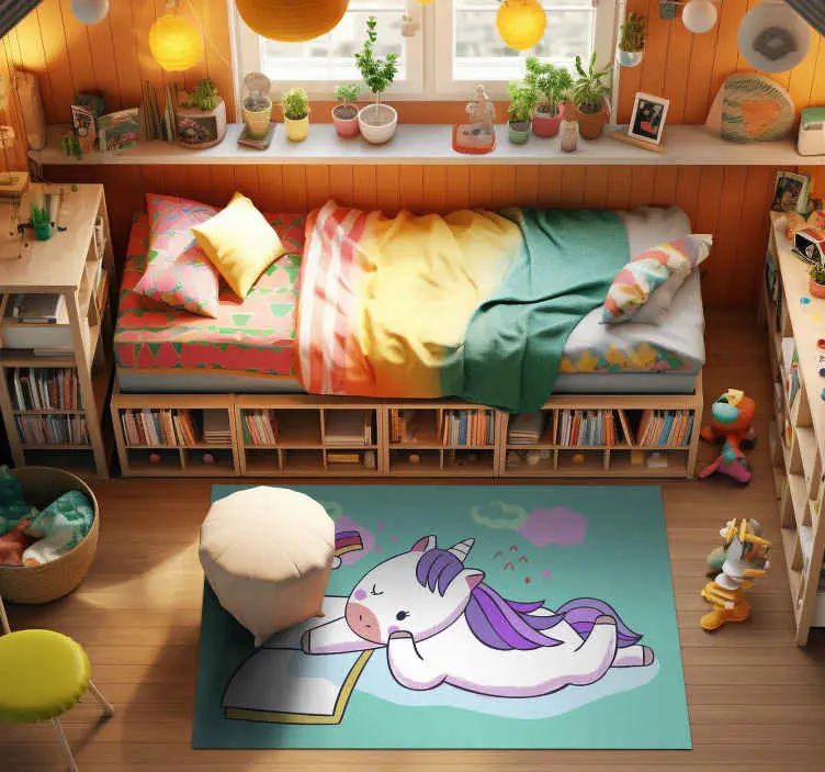 Trygg betalning Baby unicorn läser vinylmatta