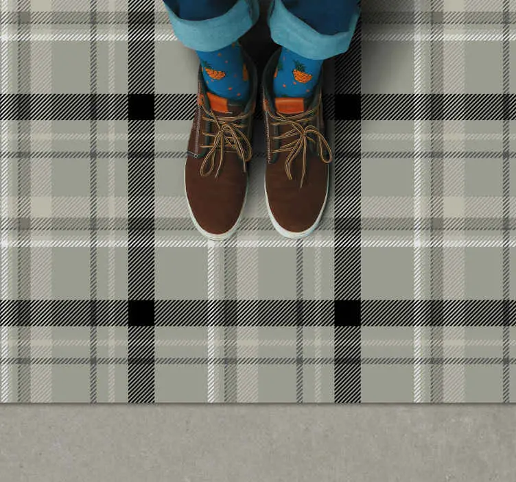 I lager Svart och vitt tartan vinyl matta