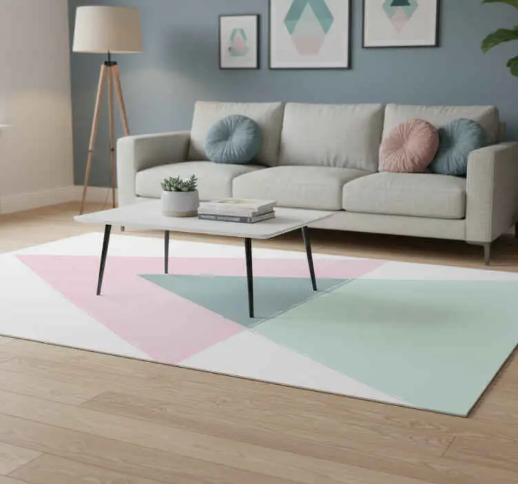 Vinylmatta geometrisk blå och rosa trianglar Erbjudande