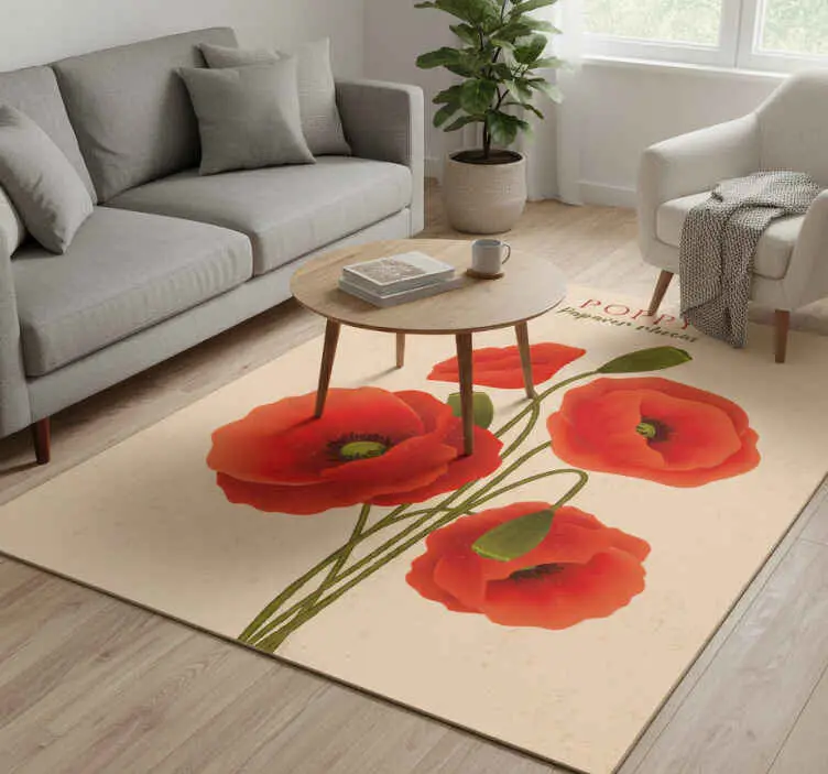 Vinylmatta blommor och växter med vallmo Fynd