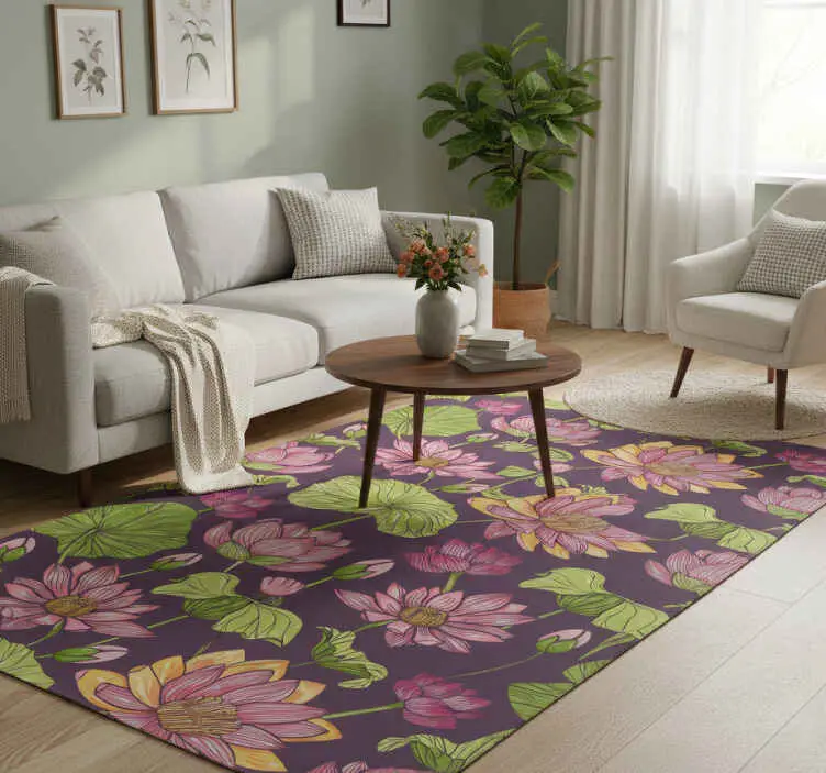 Vinylmatta natur lotusblad och blommor Nedsatt pris